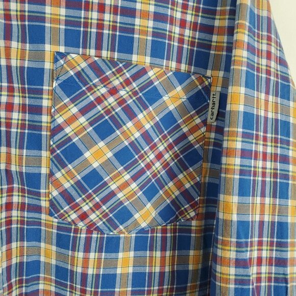 Carhartt‎ XL Plaid Blue Button Up Shirt Long Sleeves 100% cotton - Picture 5 of 5